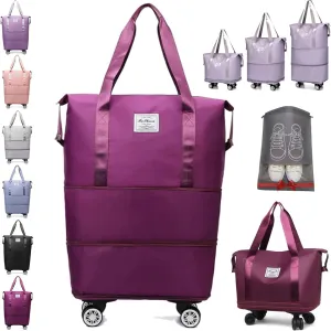 Beente/Pepepo/Kulken Travel Bag with Wheels, Large Capacity Travel Bag with Wheels - Universal Wheel Removable (Wheel-equipped, Dark Purple)
