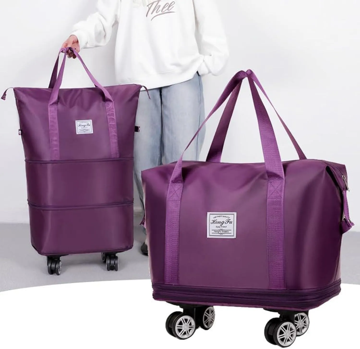 Beente/Pepepo/Kulken Travel Bag with Wheels, Large Capacity Travel Bag with Wheels - Universal Wheel Removable (Wheel-equipped, Dark Purple)
