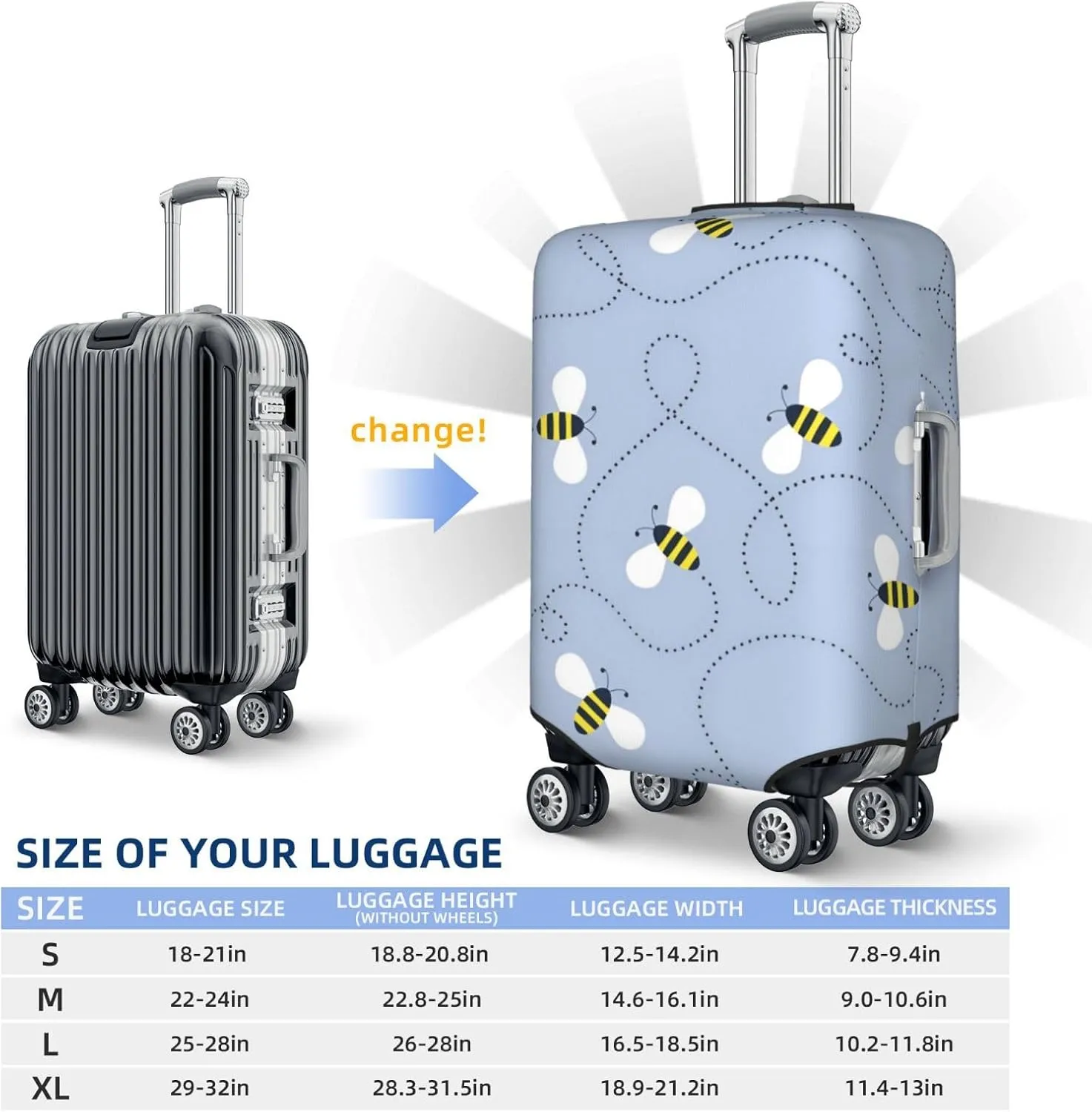 Bees Flight Path Travel Luggage Cover Fits 18-32 Inch Luggage, Elastic Suitcase Cover Protector with Concealed Zipper for Wheeled Suitcase Tsa Approved