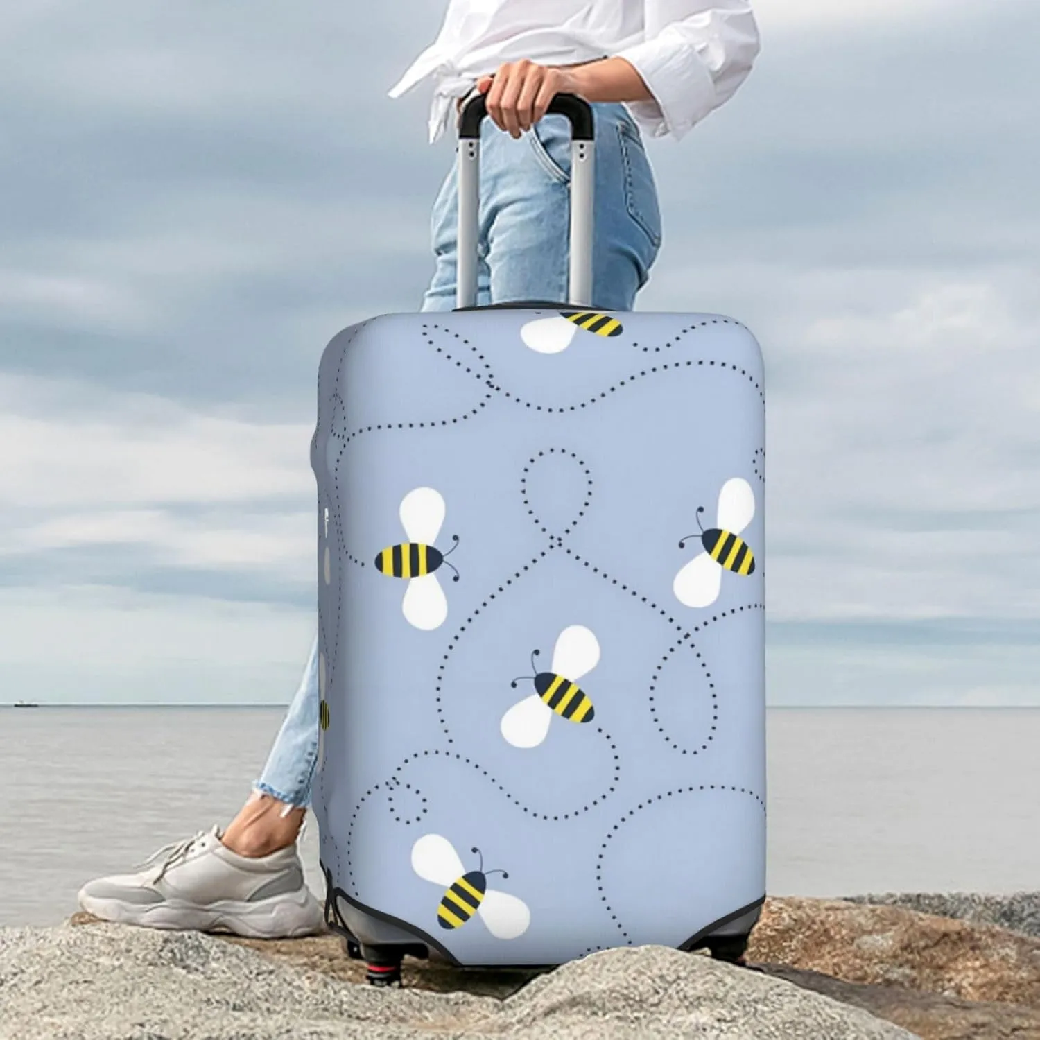 Bees Flight Path Travel Luggage Cover Fits 18-32 Inch Luggage, Elastic Suitcase Cover Protector with Concealed Zipper for Wheeled Suitcase Tsa Approved