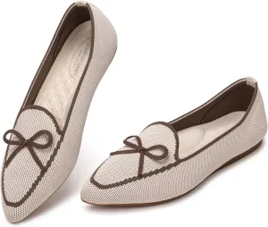 BEJINASH Women's Loafer Flats Casual Knit Fabric Lightweight Dressy Shoes Washable Elegant Pointed-Toe lace-up Bow Shoes Comfortable Ballet Shoes for Women Perfect for Daily
