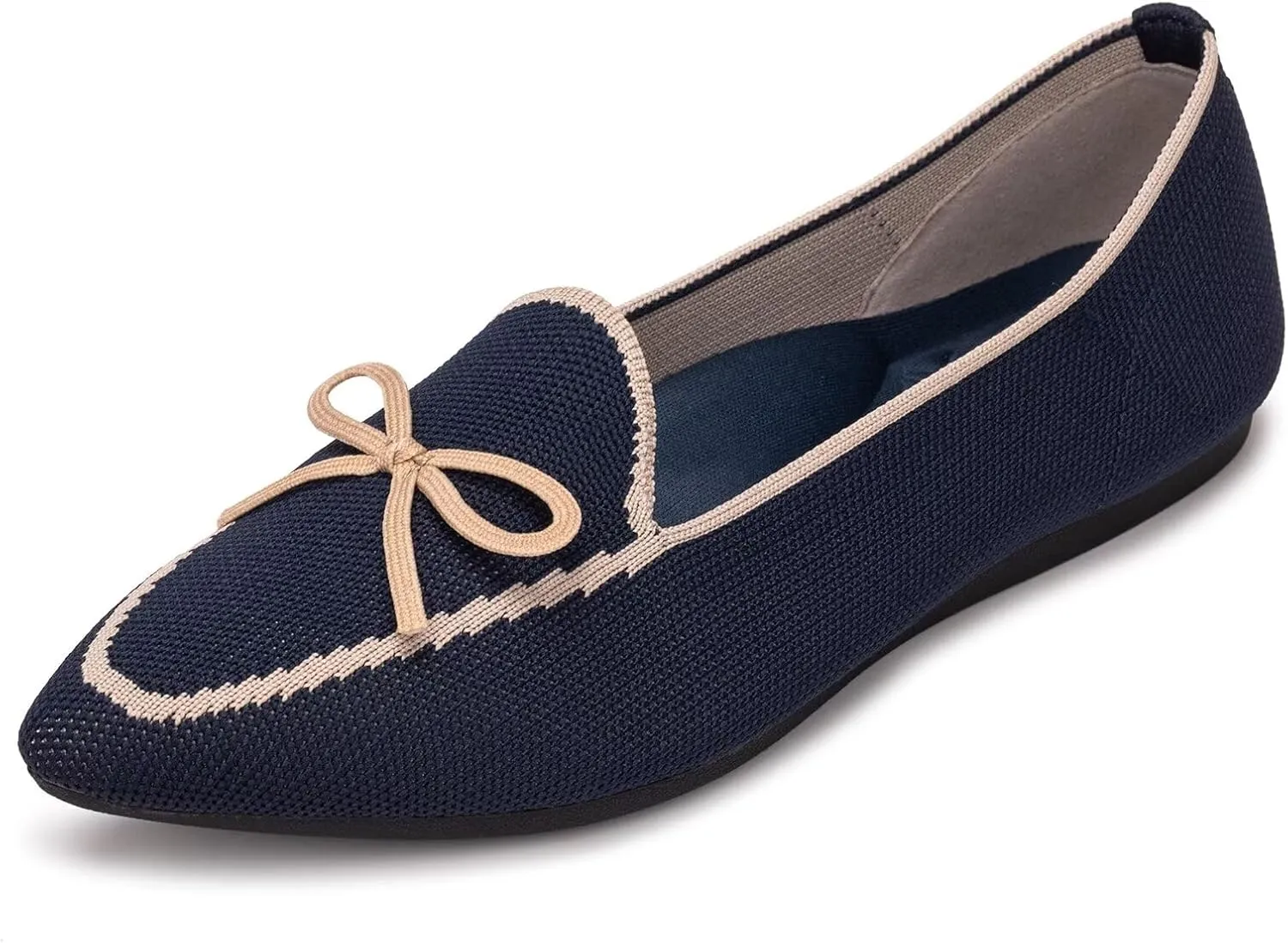BEJINASH Women's Loafer Flats Casual Knit Fabric Lightweight Dressy Shoes Washable Elegant Pointed-Toe lace-up Bow Shoes Comfortable Ballet Shoes for Women Perfect for Daily