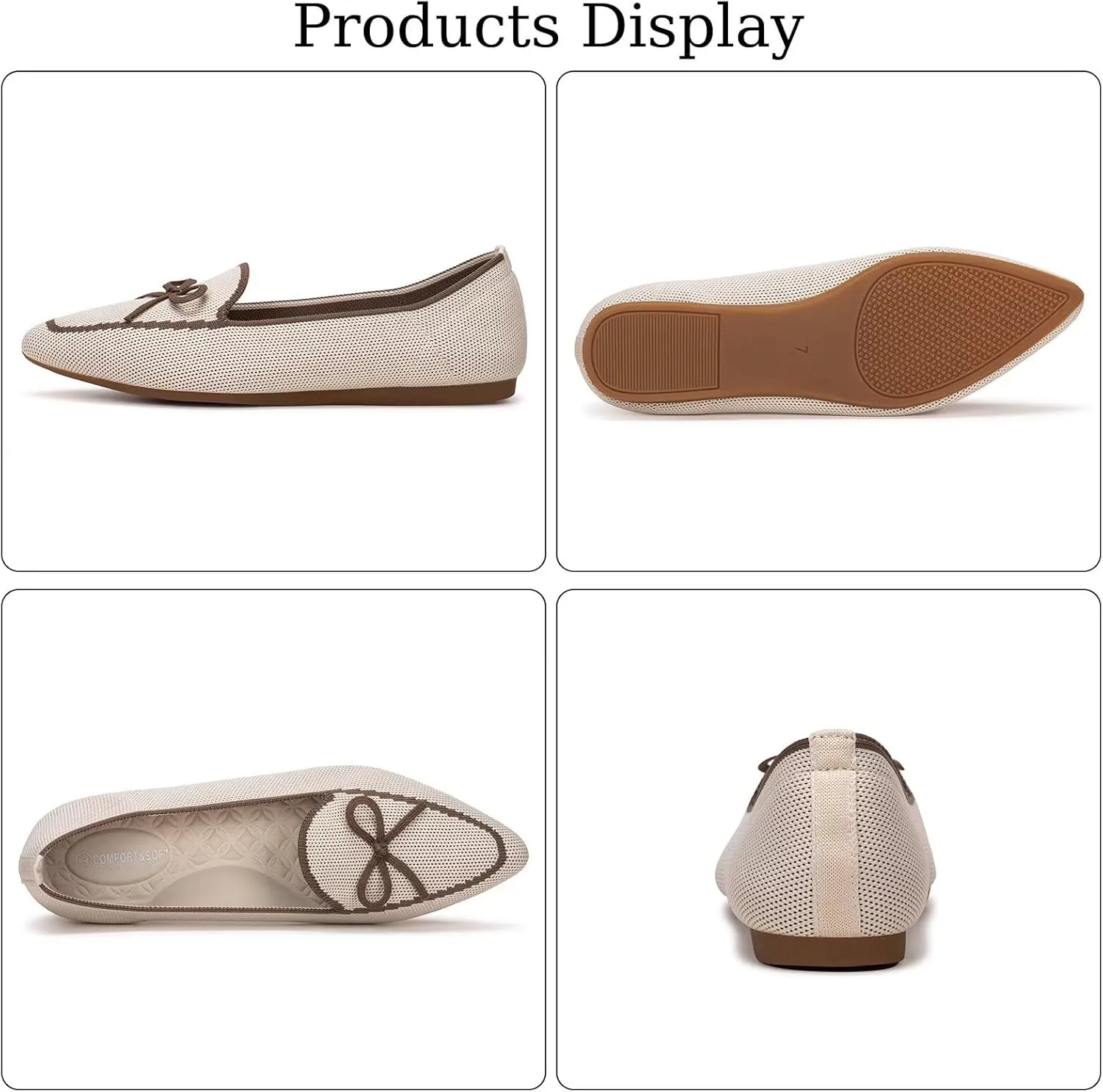BEJINASH Women's Loafer Flats Casual Knit Fabric Lightweight Dressy Shoes Washable Elegant Pointed-Toe lace-up Bow Shoes Comfortable Ballet Shoes for Women Perfect for Daily