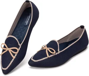 BEJINASH Women's Loafer Flats Casual Knit Fabric Lightweight Dressy Shoes Washable Elegant Pointed-Toe lace-up Bow Shoes Comfortable Ballet Shoes for Women Perfect for Daily