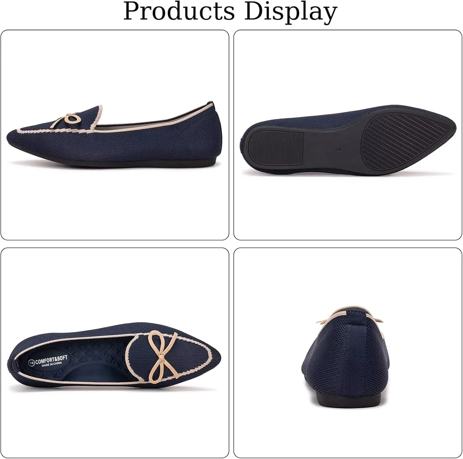 BEJINASH Women's Loafer Flats Casual Knit Fabric Lightweight Dressy Shoes Washable Elegant Pointed-Toe lace-up Bow Shoes Comfortable Ballet Shoes for Women Perfect for Daily
