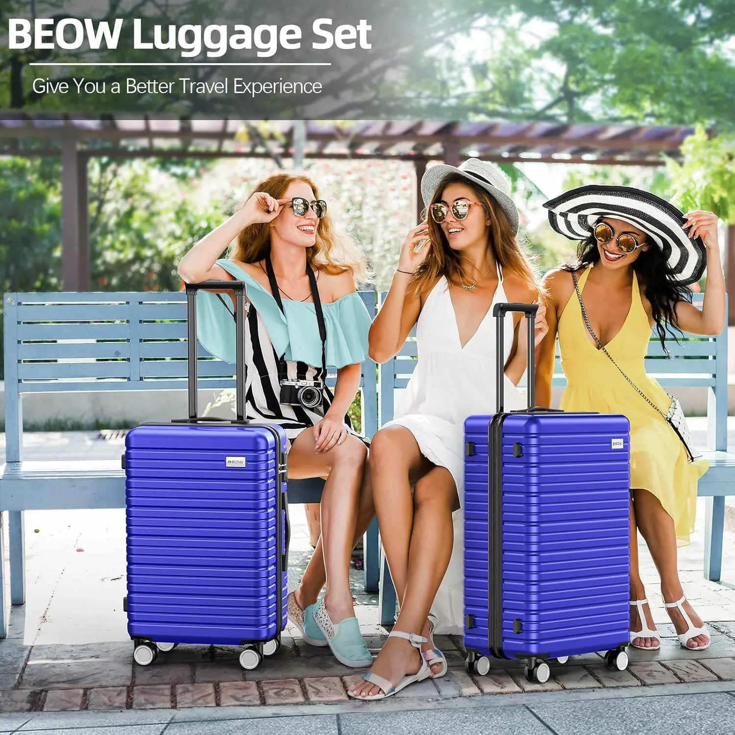 BEOW 3 Piece Luggage Sets For Men Women Expandable Durable Polycarbonate Hardsided Suitcase Sets with Spinner Wheels, TSA Lock, Lightweight Stylish Travel Zipper Suitcases 3 Pcs 20/24/28 Inch, Blue