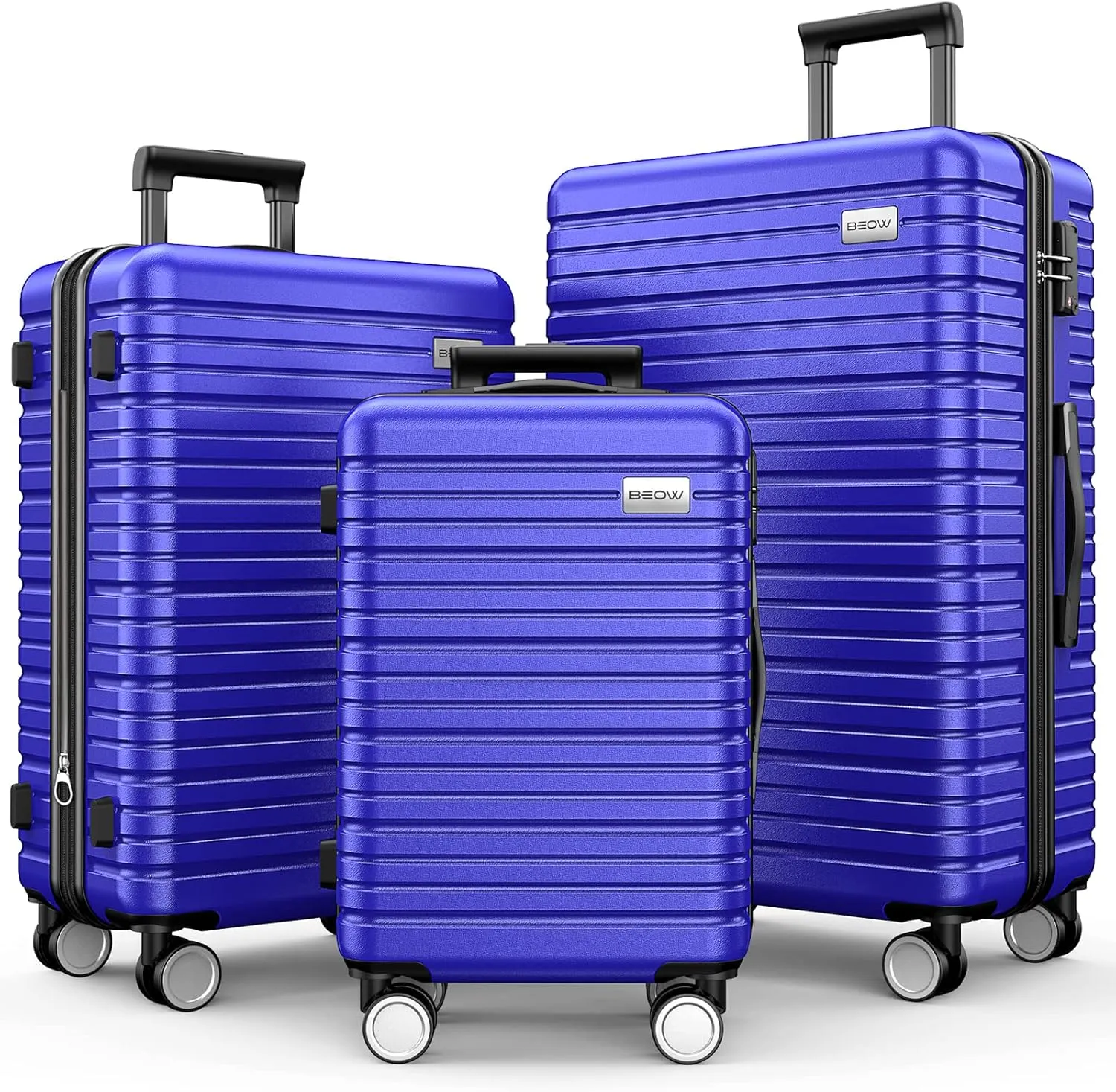 BEOW 3 Piece Luggage Sets For Men Women Expandable Durable Polycarbonate Hardsided Suitcase Sets with Spinner Wheels, TSA Lock, Lightweight Stylish Travel Zipper Suitcases 3 Pcs 20/24/28 Inch, Blue