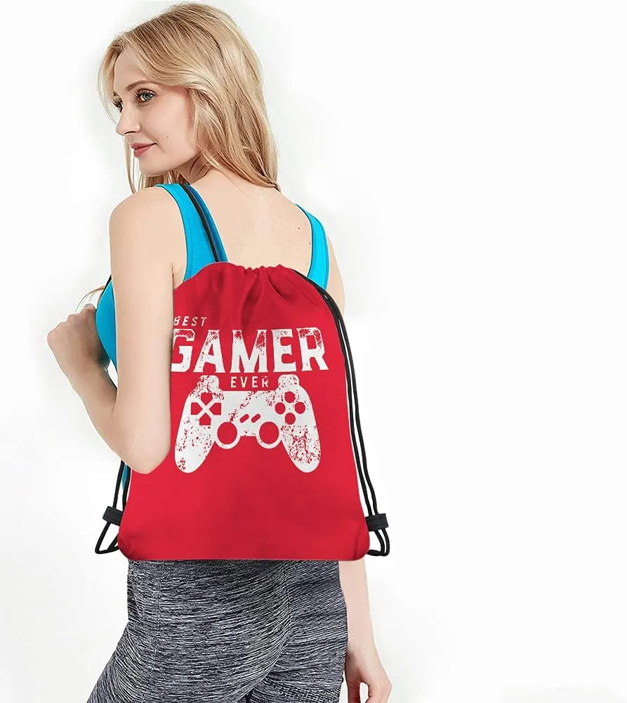 Best Gamer Ever Drawstring Bags Backpack Bag Video Games Geek Gamer Controller Joystick Funny Quote Red Color Art Sport Gym Sack Drawstring Bag String Bag Yoga Bag for Men Women