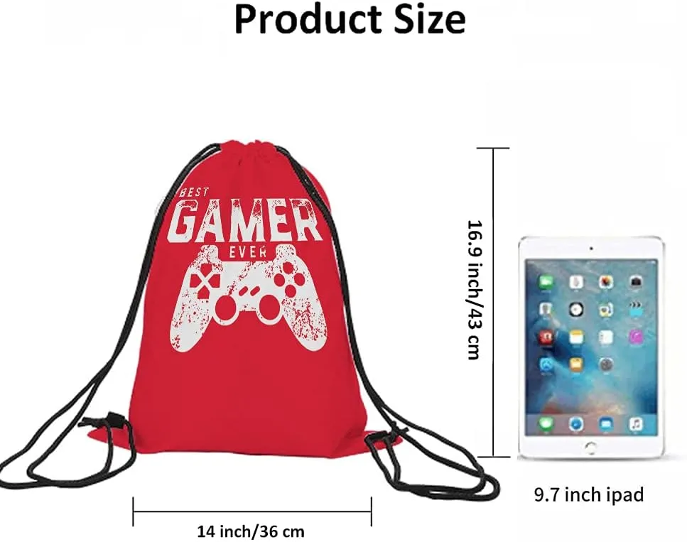 Best Gamer Ever Drawstring Bags Backpack Bag Video Games Geek Gamer Controller Joystick Funny Quote Red Color Art Sport Gym Sack Drawstring Bag String Bag Yoga Bag for Men Women