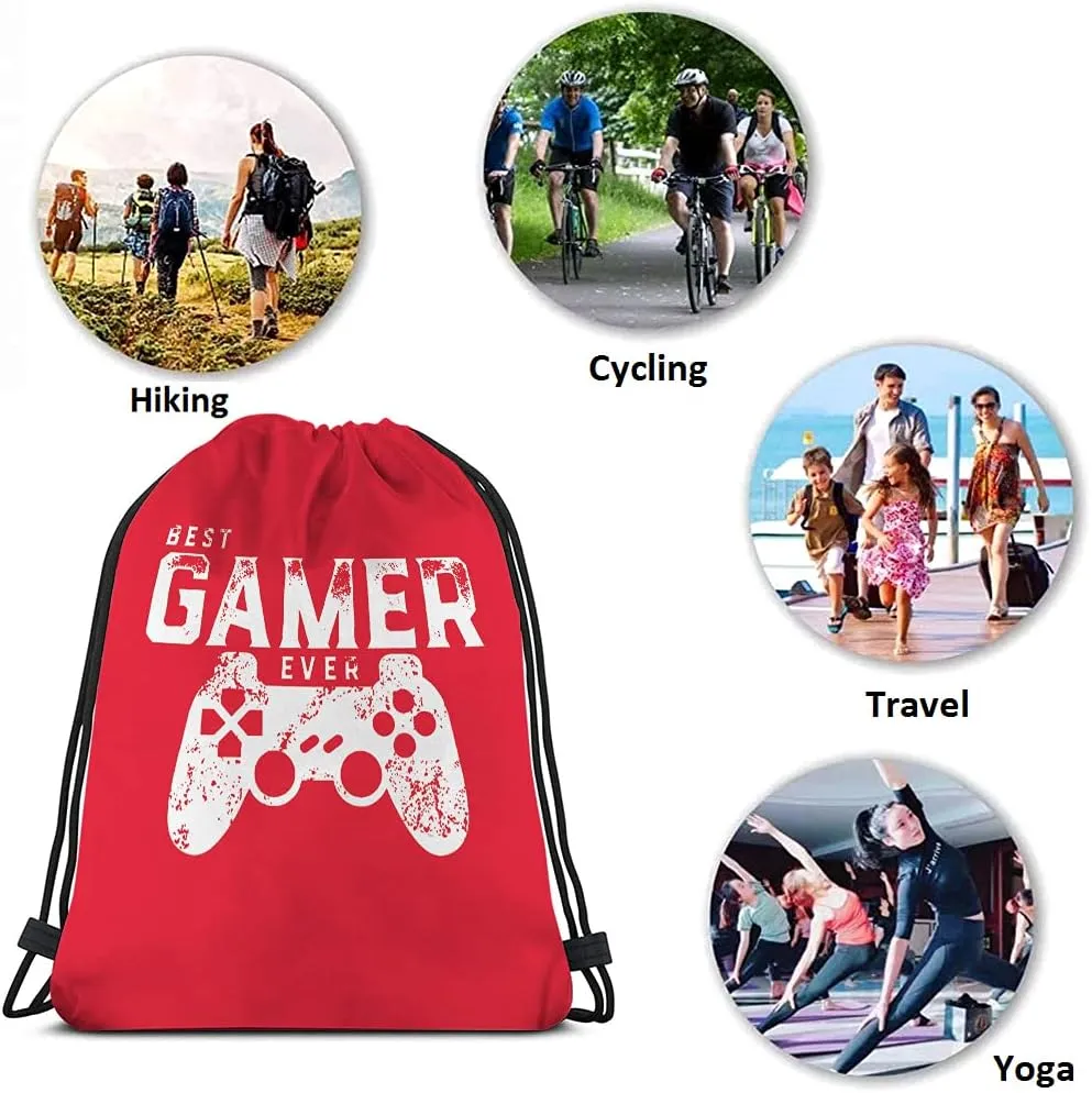 Best Gamer Ever Drawstring Bags Backpack Bag Video Games Geek Gamer Controller Joystick Funny Quote Red Color Art Sport Gym Sack Drawstring Bag String Bag Yoga Bag for Men Women