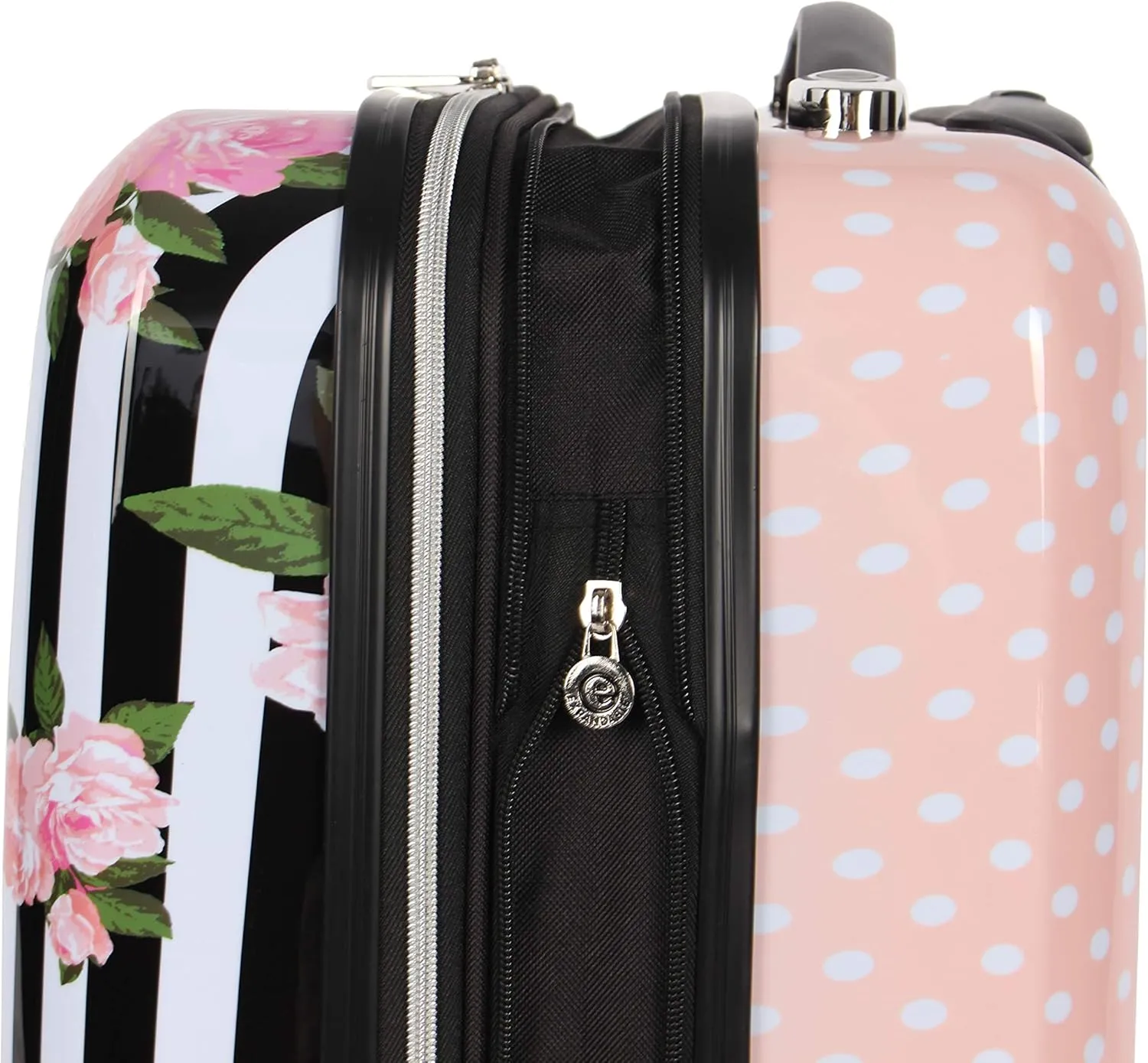 Betsey Johnson 26 Inch Checked Luggage Collection - Expandable Scratch Resistant (ABS   PC) Hardside Suitcase - Designer Lightweight Bag with 8-Rolling Spinner Wheels (Stripe Roses)