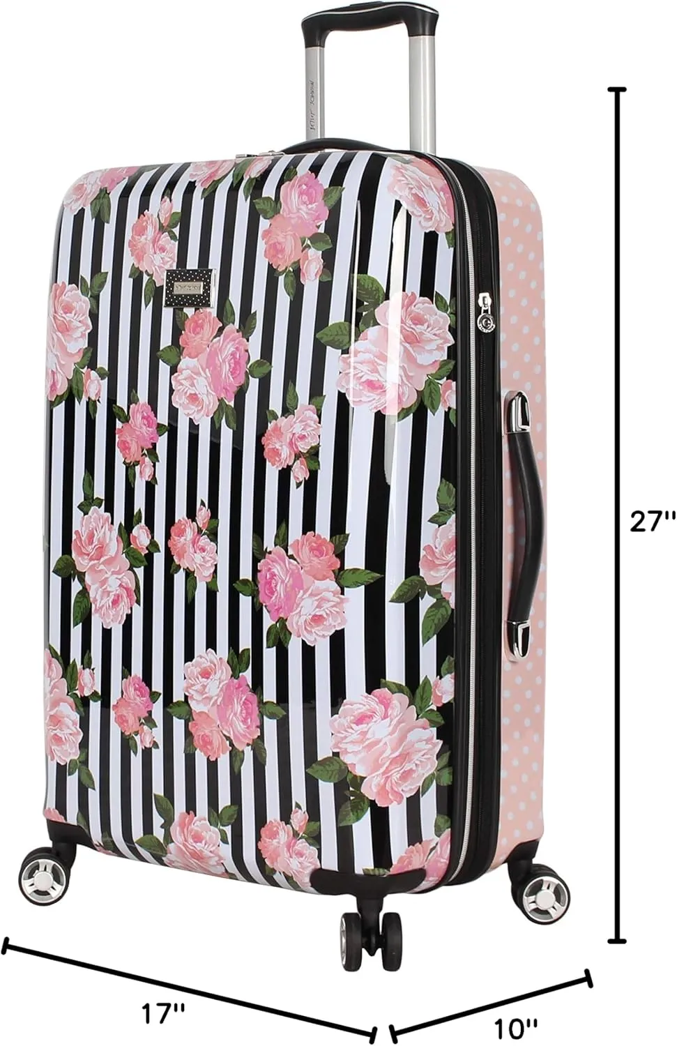 Betsey Johnson 26 Inch Checked Luggage Collection - Expandable Scratch Resistant (ABS   PC) Hardside Suitcase - Designer Lightweight Bag with 8-Rolling Spinner Wheels (Stripe Roses)
