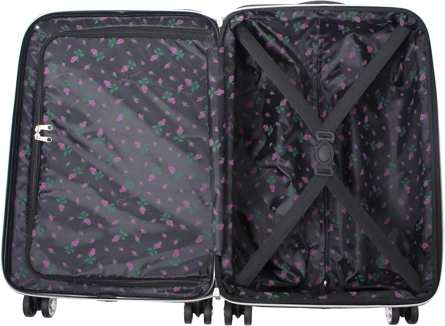 Betsey Johnson 26 Inch Checked Luggage Collection - Expandable Scratch Resistant (ABS   PC) Hardside Suitcase - Designer Lightweight Bag with 8-Rolling Spinner Wheels (Stripe Roses)