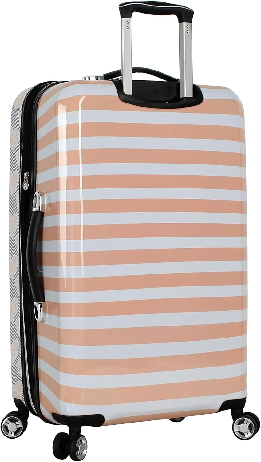 Betsey Johnson Designer 20 Inch Carry On - Expandable (ABS   PC) Hardside Luggage - Lightweight Durable Suitcase With 8-Rolling Spinner Wheels for Women (Chevron Hearts)
