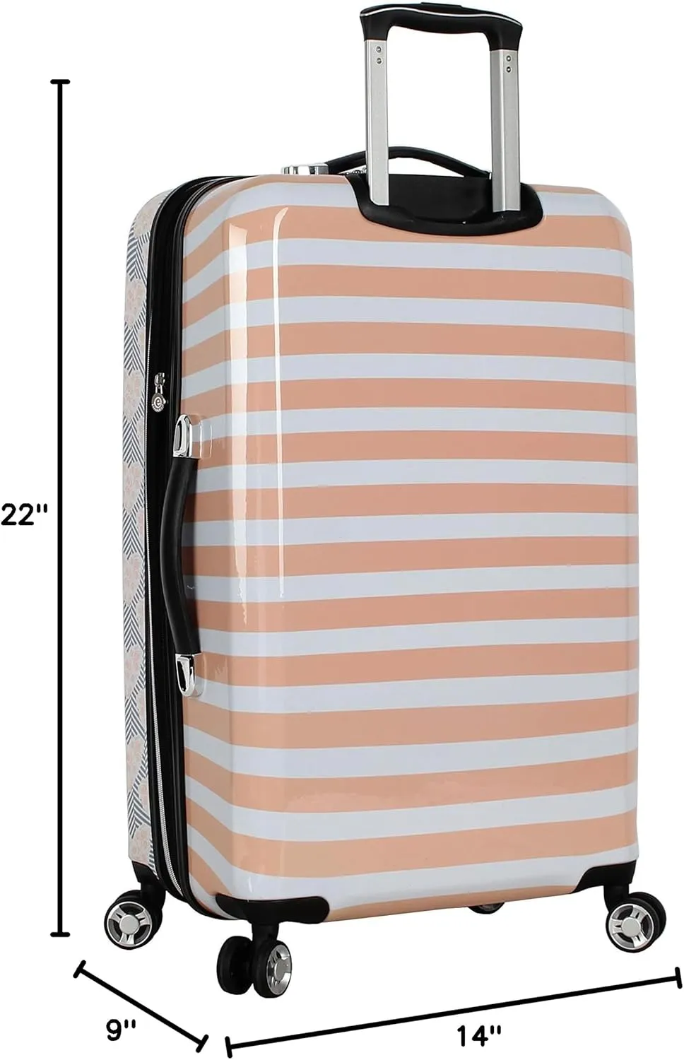 Betsey Johnson Designer 20 Inch Carry On - Expandable (ABS   PC) Hardside Luggage - Lightweight Durable Suitcase With 8-Rolling Spinner Wheels for Women (Chevron Hearts)