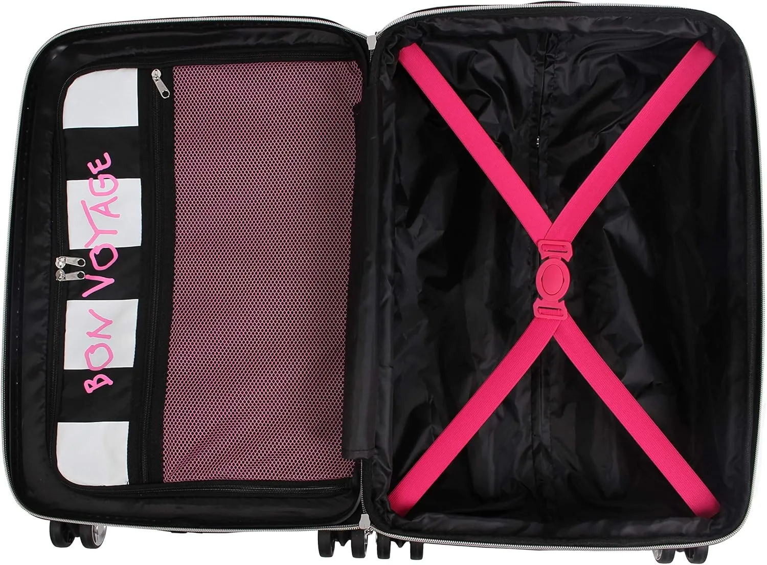 Betsey Johnson Designer 20 Inch Carry On - Expandable (ABS   PC) Hardside Luggage - Lightweight Durable Suitcase With 8-Rolling Spinner Wheels for Women (Chevron Hearts)