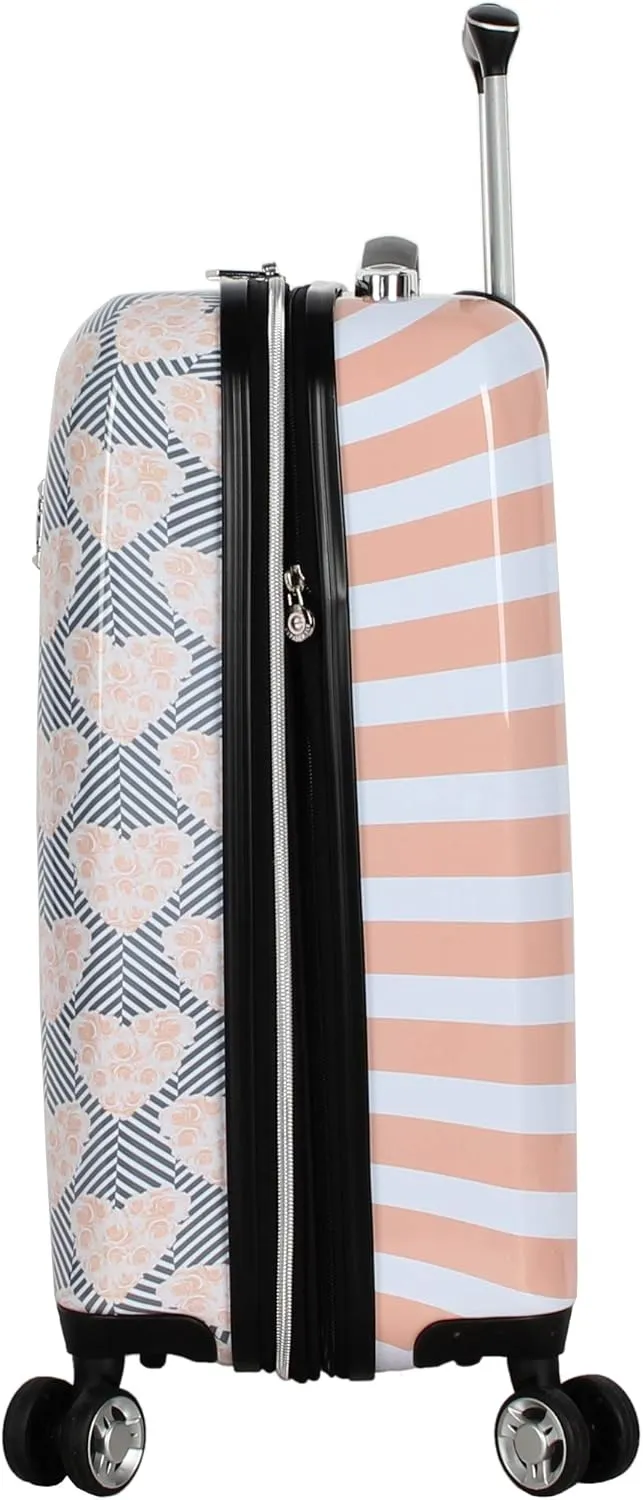 Betsey Johnson Designer 20 Inch Carry On - Expandable (ABS   PC) Hardside Luggage - Lightweight Durable Suitcase With 8-Rolling Spinner Wheels for Women (Chevron Hearts)
