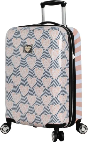 Betsey Johnson Designer 20 Inch Carry On - Expandable (ABS   PC) Hardside Luggage - Lightweight Durable Suitcase With 8-Rolling Spinner Wheels for Women (Chevron Hearts)