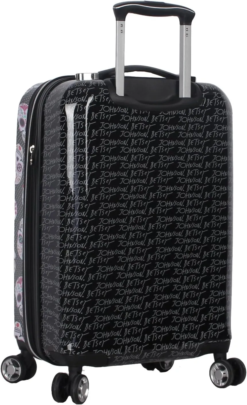Betsey Johnson Designer 20 Inch Carry On - Expandable (ABS   PC) Hardside Luggage - Lightweight Durable Suitcase With 8-Rolling Spinner Wheels for Women (Skull Party)