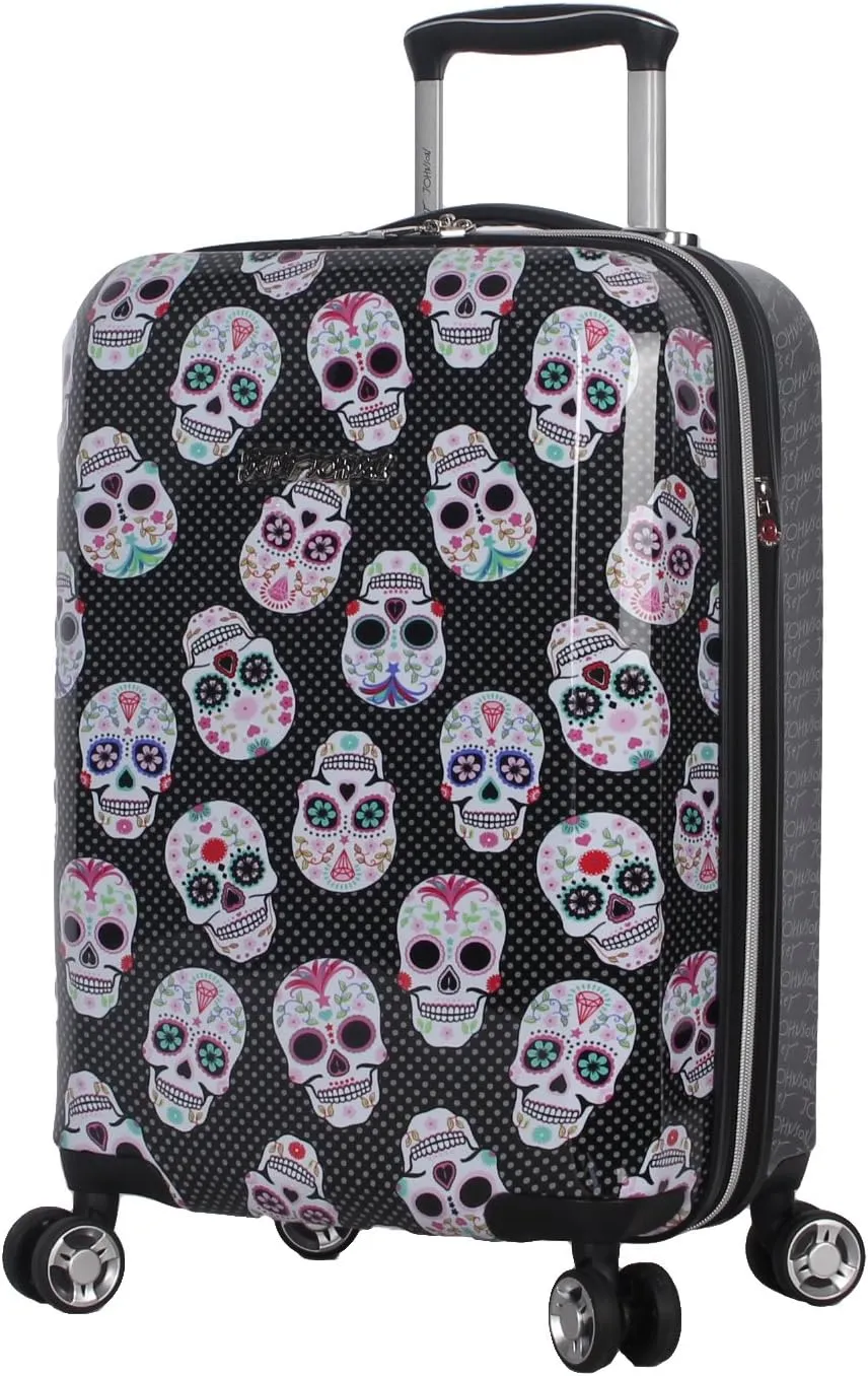 Betsey Johnson Designer 20 Inch Carry On - Expandable (ABS   PC) Hardside Luggage - Lightweight Durable Suitcase With 8-Rolling Spinner Wheels for Women (Skull Party)