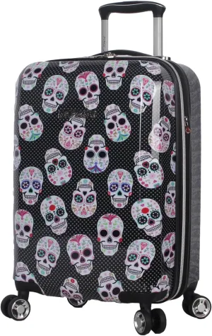 Betsey Johnson Designer 20 Inch Carry On - Expandable (ABS   PC) Hardside Luggage - Lightweight Durable Suitcase With 8-Rolling Spinner Wheels for Women (Skull Party)
