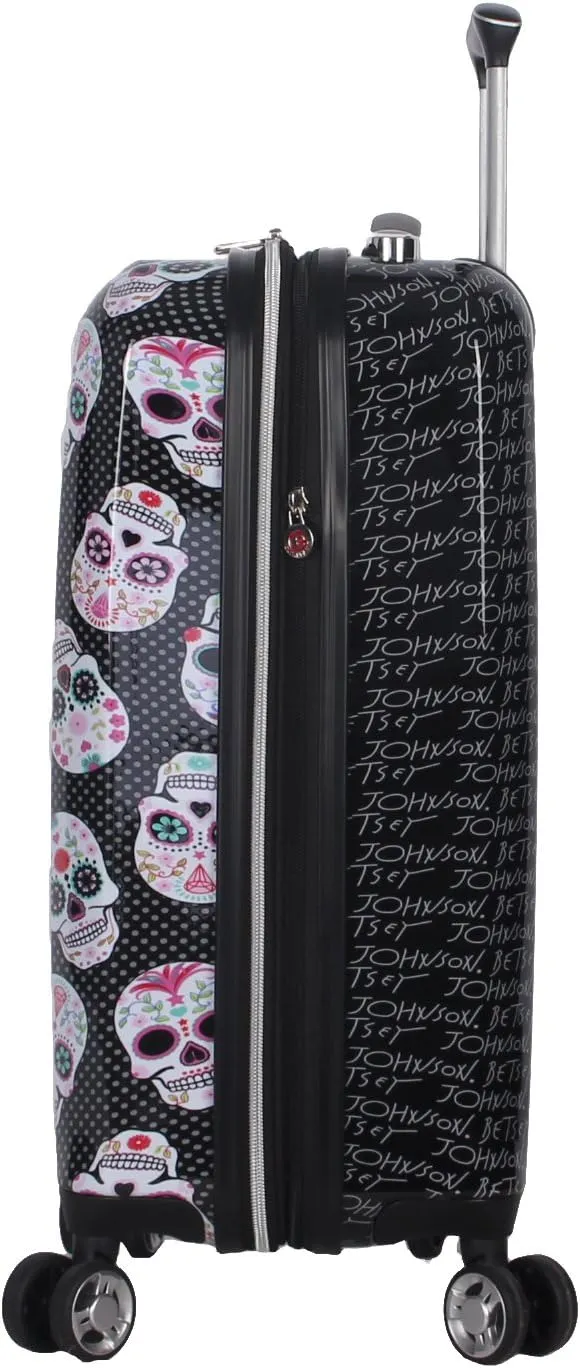Betsey Johnson Designer 20 Inch Carry On - Expandable (ABS   PC) Hardside Luggage - Lightweight Durable Suitcase With 8-Rolling Spinner Wheels for Women (Skull Party)