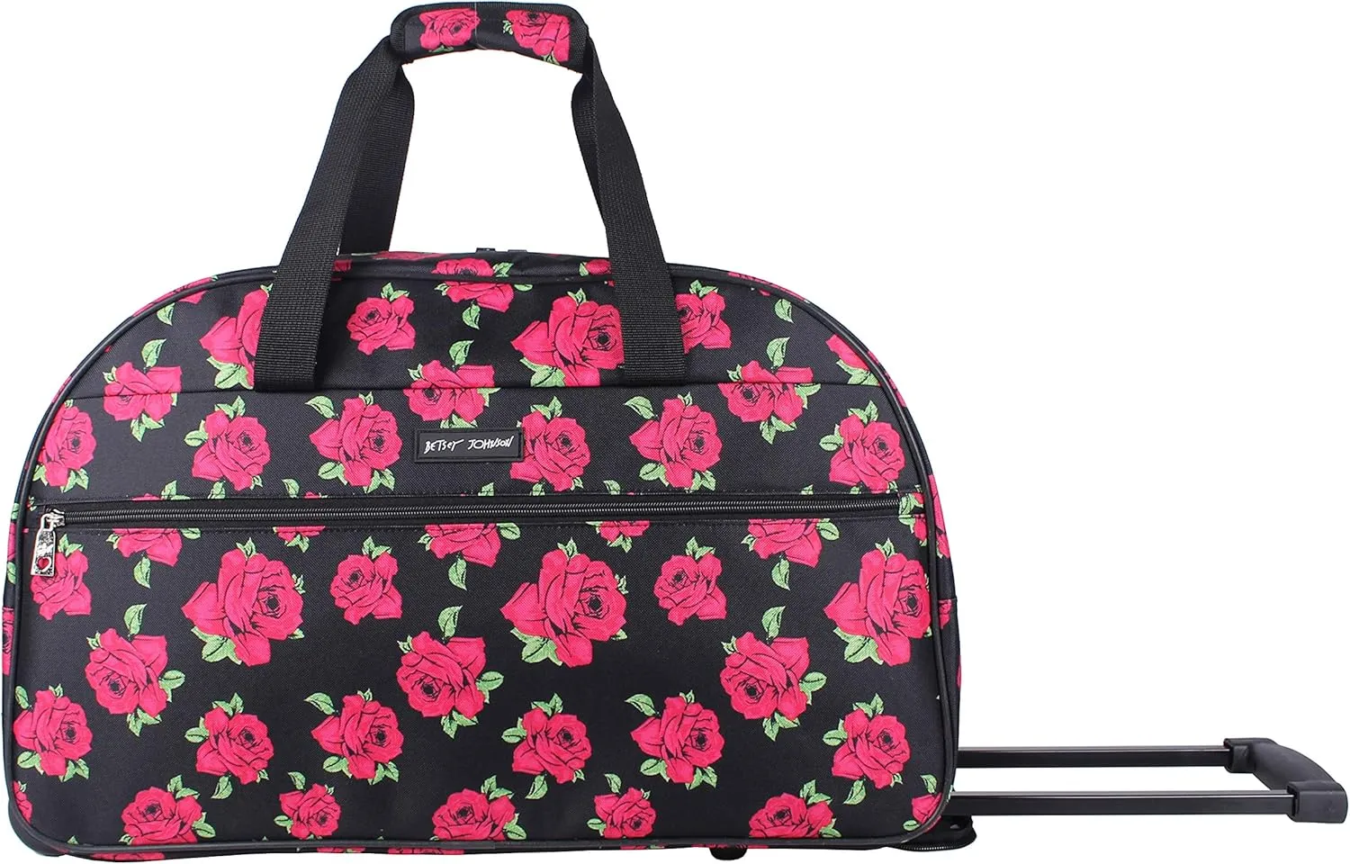 Betsey Johnson Designer Carry On Luggage Collection - Lightweight Pattern 22 Inch Duffel Bag- Weekender Overnight Business Travel Suitcase with 2- Rolling Wheels (Covered Roses)