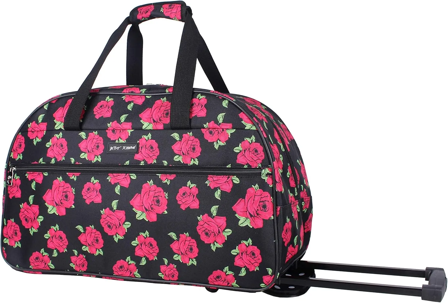 Betsey Johnson Designer Carry On Luggage Collection - Lightweight Pattern 22 Inch Duffel Bag- Weekender Overnight Business Travel Suitcase with 2- Rolling Wheels (Covered Roses)