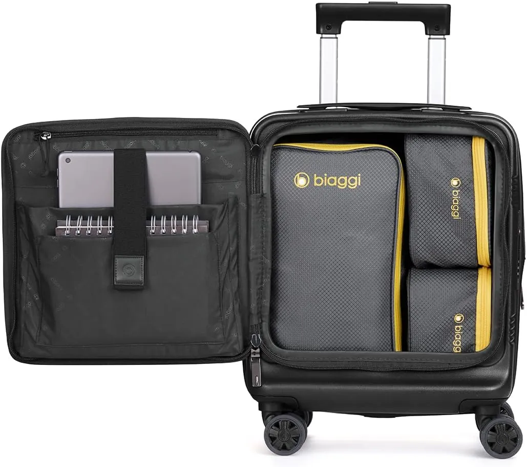 biaggi Runway Hybrid Expandable Underseat Carry-On – Lightweight TSA-Approved Polycarbonate Travel Bag, Perfect for Getaways & Long Weekends (Expandable Underseater, Black)