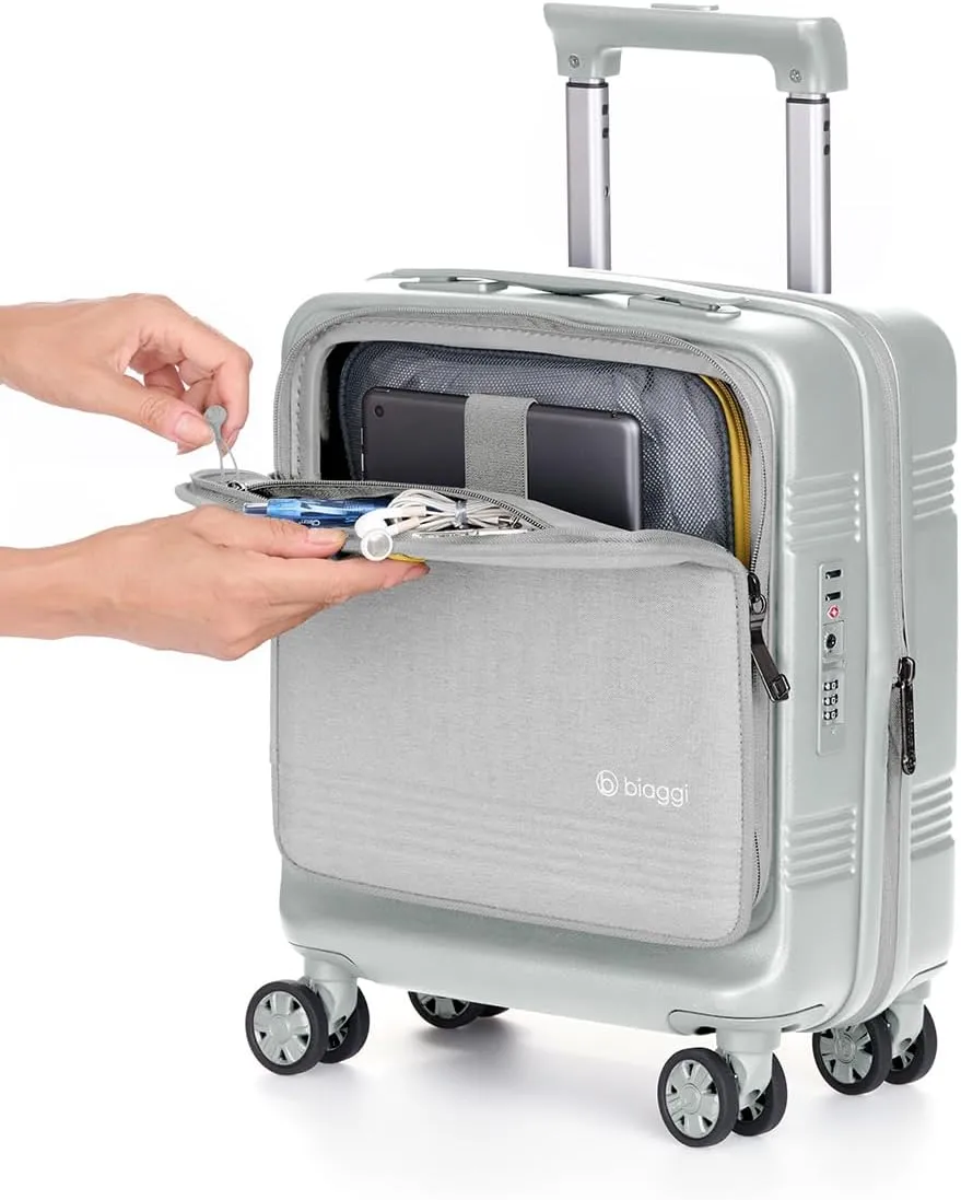 biaggi Runway Hybrid Expandable Underseat Carry-On – Lightweight TSA-Approved Polycarbonate Travel Bag, Perfect for Getaways & Long Weekends (Expandable Underseater, Grey)
