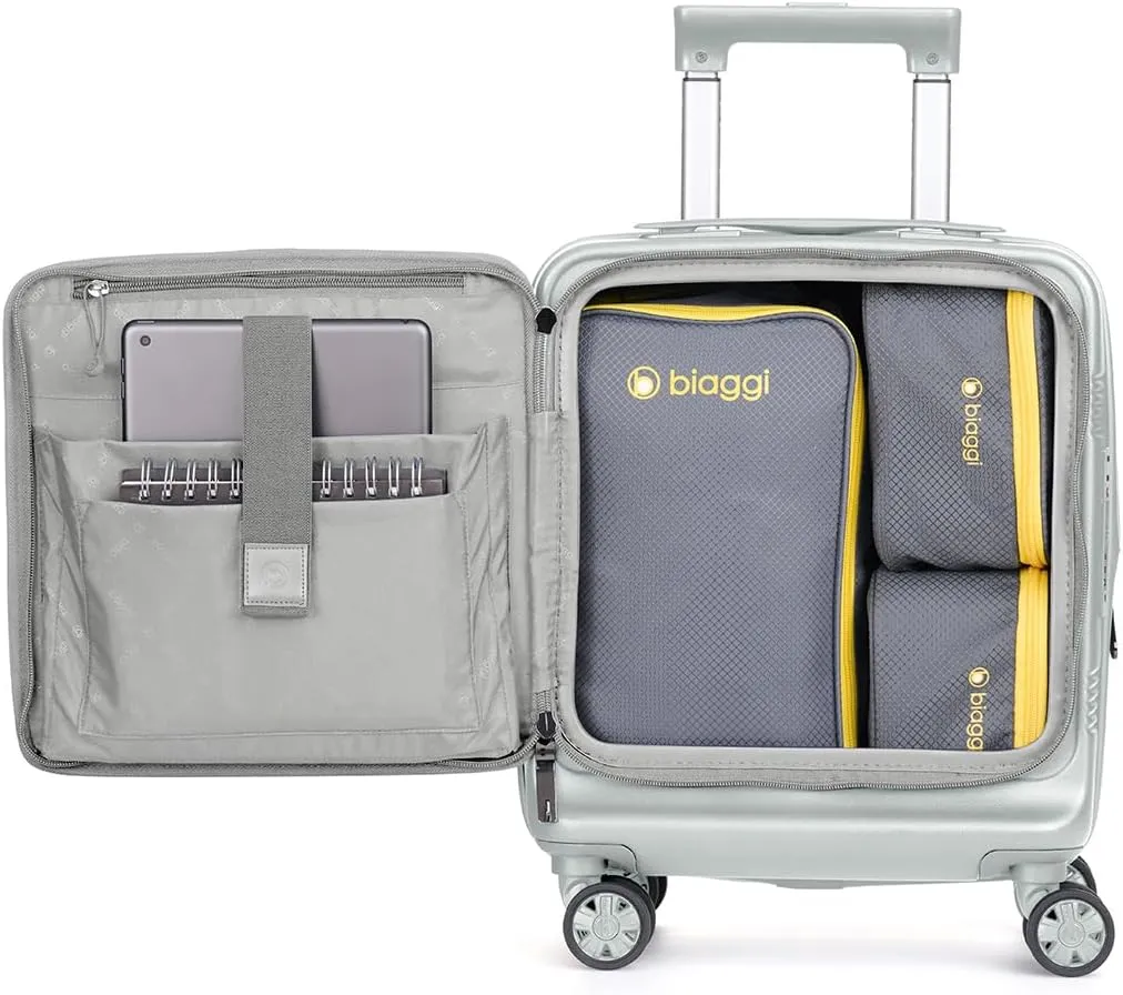 biaggi Runway Hybrid Expandable Underseat Carry-On – Lightweight TSA-Approved Polycarbonate Travel Bag, Perfect for Getaways & Long Weekends (Expandable Underseater, Grey)