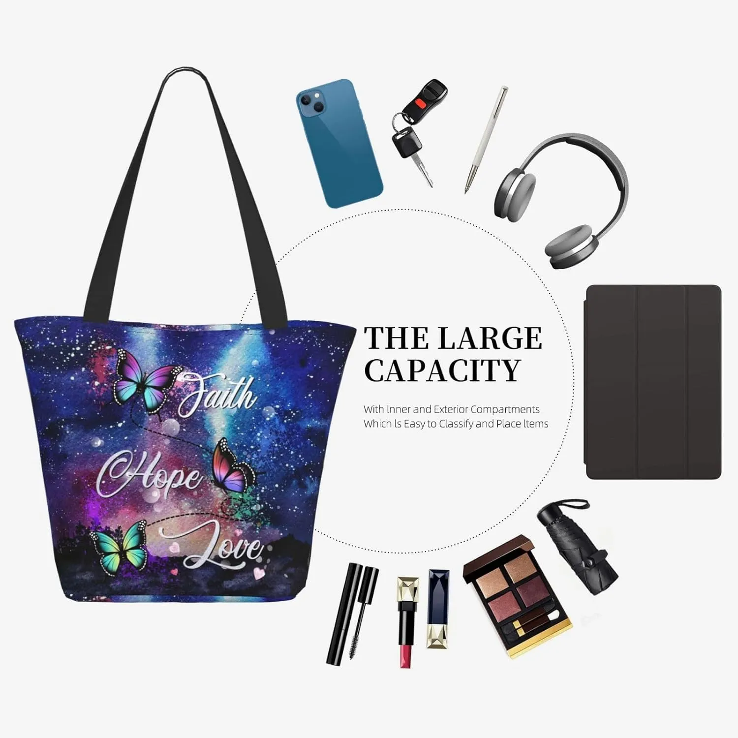 Bible Tote Bag for Women, Inspirational Scripture Christian Large Capacity Reusable Grocery Bags