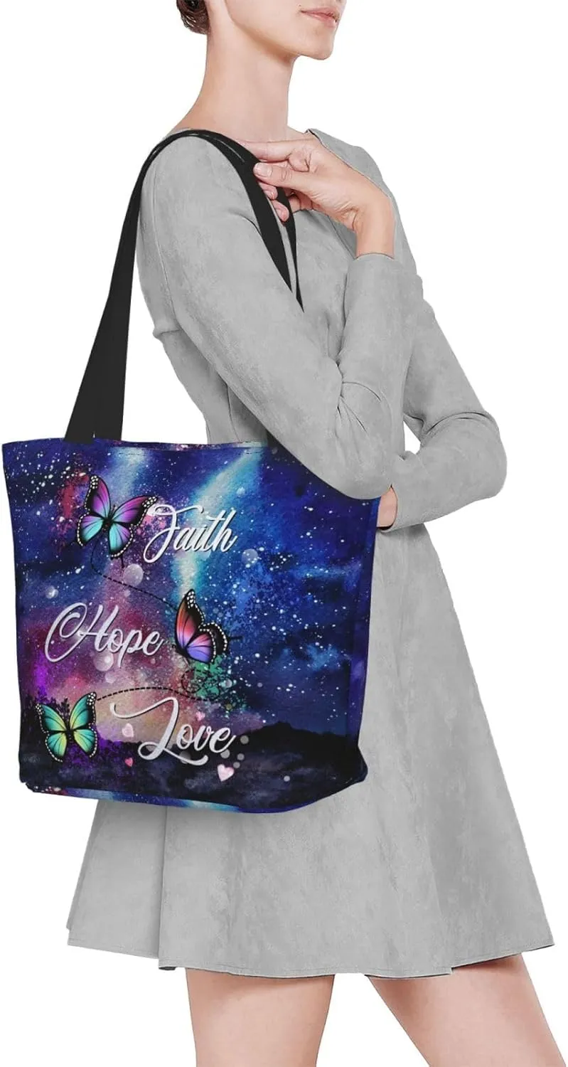 Bible Tote Bag for Women, Inspirational Scripture Christian Large Capacity Reusable Grocery Bags