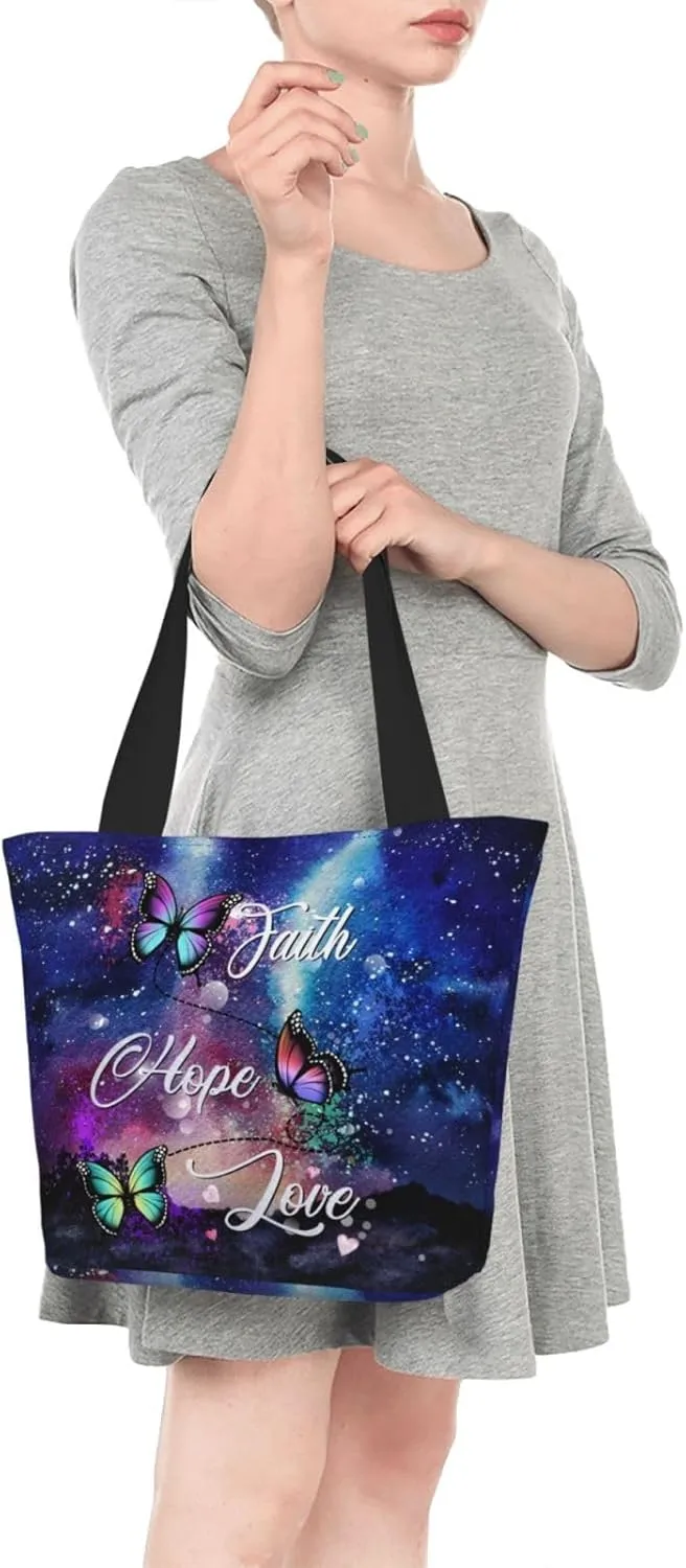 Bible Tote Bag for Women, Inspirational Scripture Christian Large Capacity Reusable Grocery Bags