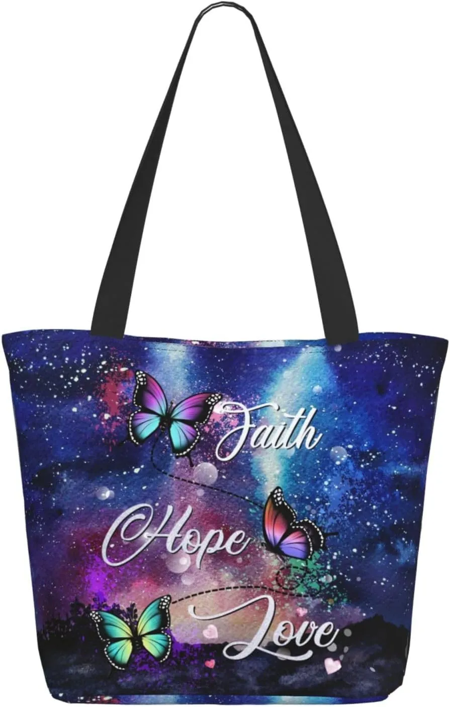 Bible Tote Bag for Women, Inspirational Scripture Christian Large Capacity Reusable Grocery Bags