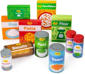 Bigjigs Toys Wooden Cupboard Groceries | Pretend Play Food for Kitchen Set | Supermarket Shopping Accessories | Montessori Educational Tool for Toddlers | Kids Gifts for 3  Year Old Children