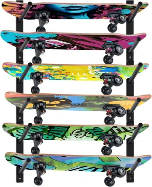 BiJun Skateboard & Snowboard Wall Mount Display - Horizontal Ski Rack & Longboard Wall Hanger