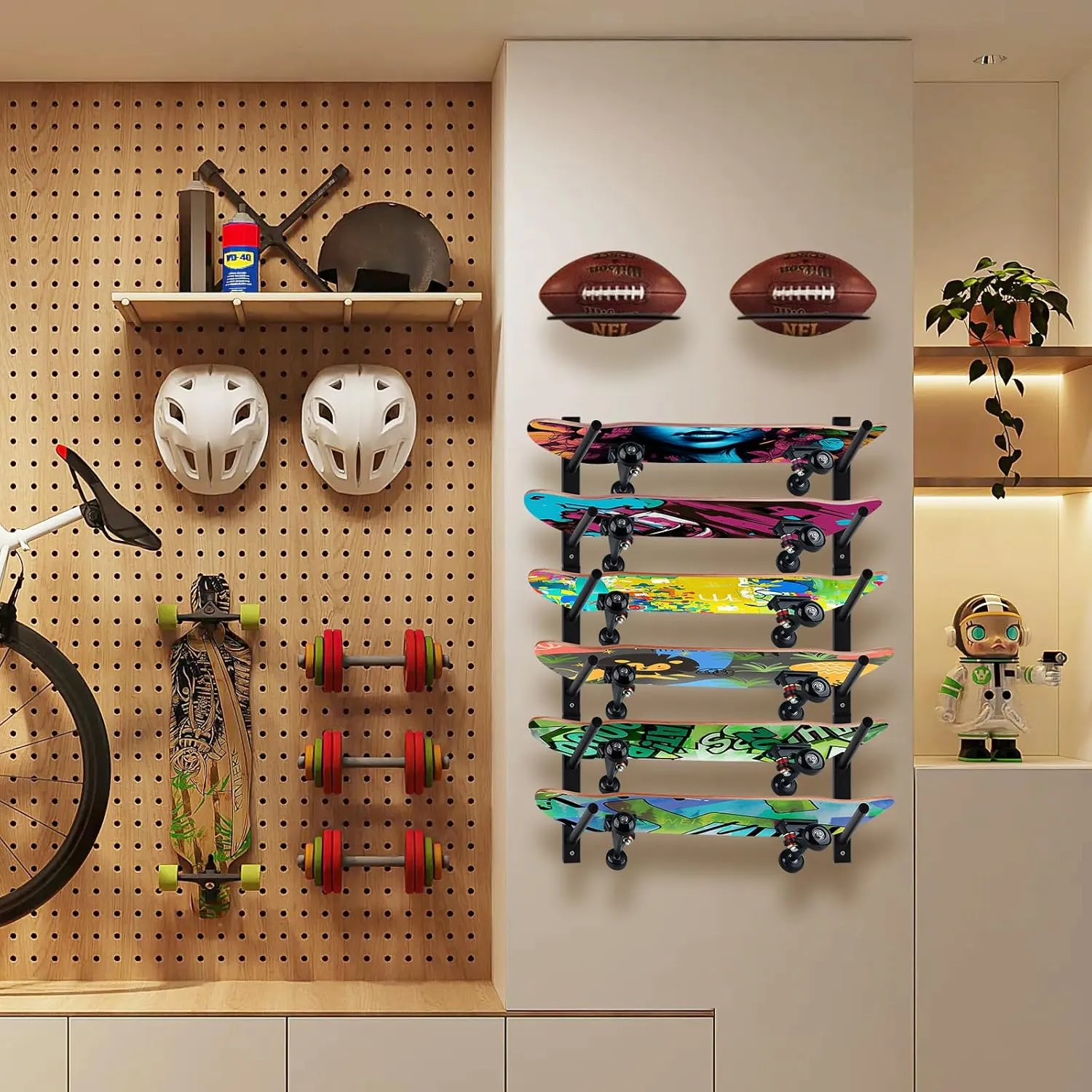 BiJun Skateboard & Snowboard Wall Mount Display - Horizontal Ski Rack & Longboard Wall Hanger
