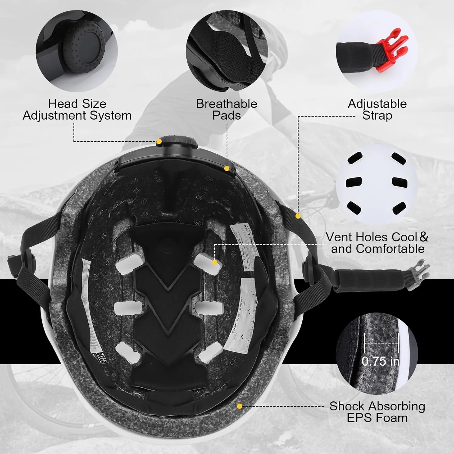 Bike Skateboard Helmet for Ages 5-8-14-16 Kids Youth Adults, Adjustable Multi-Sport Helmet for Scooter Bicycle Roller Skate Inline Skating Rollerblading Hoverboard Longboard, 3 Sizes