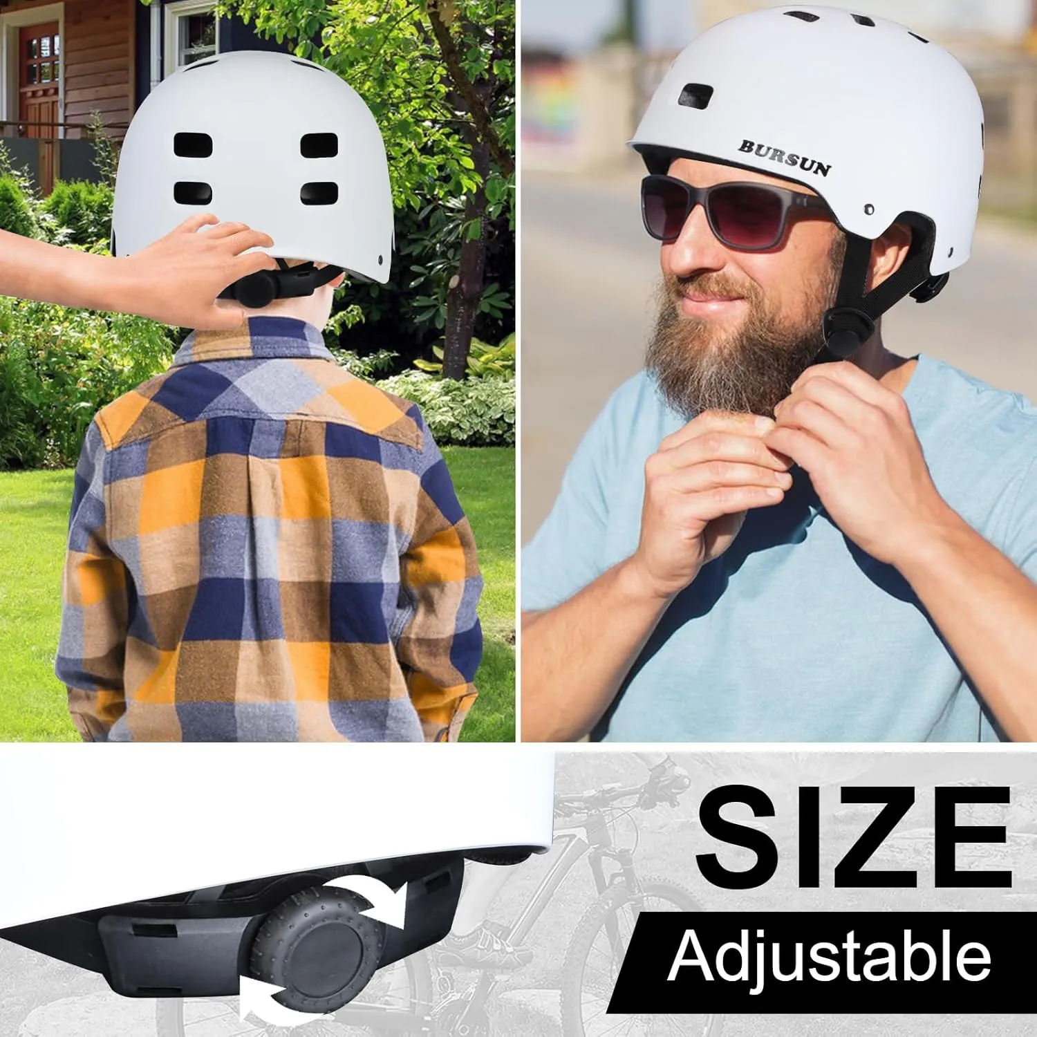 Bike Skateboard Helmet for Ages 5-8-14-16 Kids Youth Adults, Adjustable Multi-Sport Helmet for Scooter Bicycle Roller Skate Inline Skating Rollerblading Hoverboard Longboard, 3 Sizes