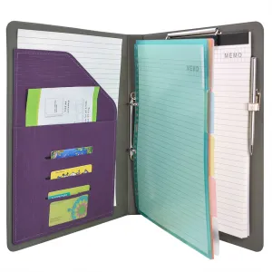 Binder Padfolio Organizer with Color File Folders, Business and Interview Portfolio with 2-Ring Binder, Clipboard