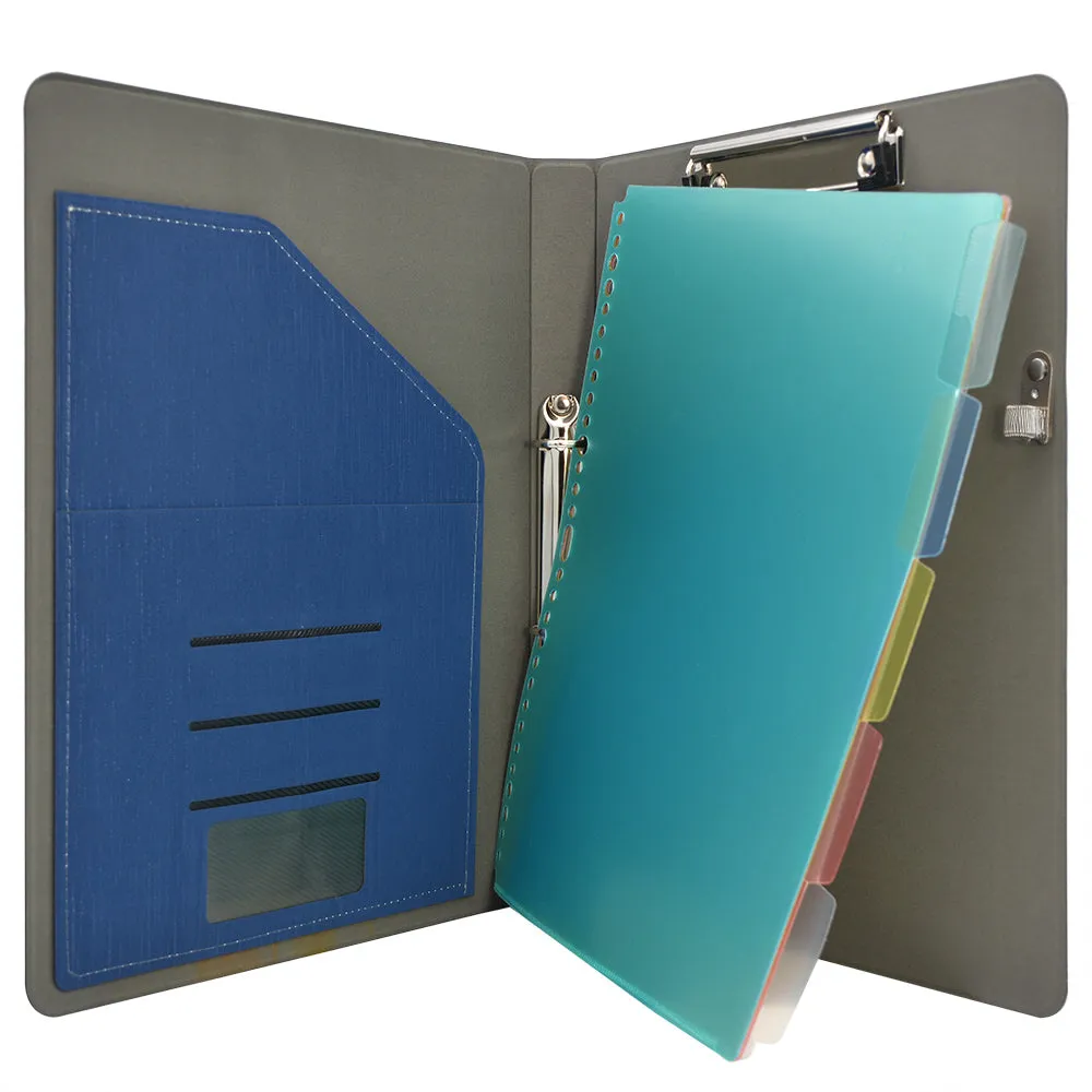 Binder Padfolio Organizer with Color File Folders, Business and Interview Portfolio with 2-Ring Binder, Clipboard