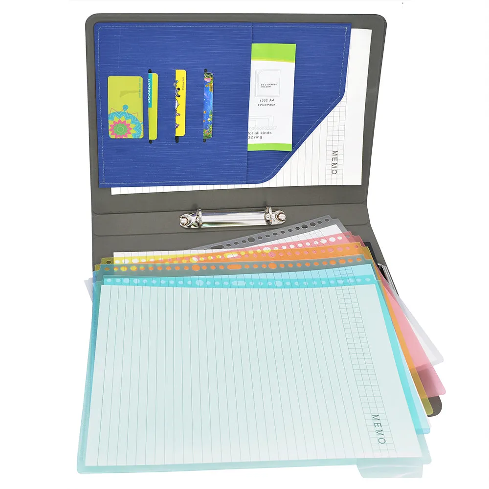 Binder Padfolio Organizer with Color File Folders, Business and Interview Portfolio with 2-Ring Binder, Clipboard