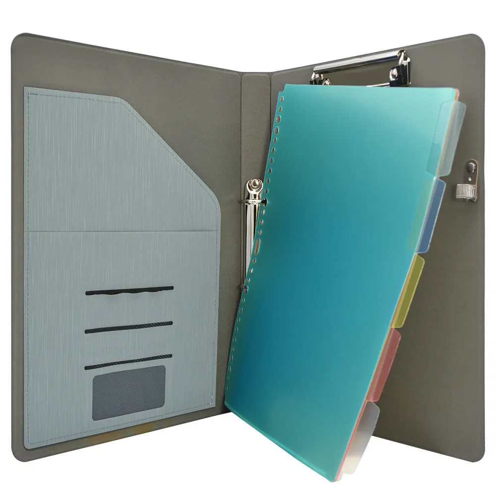 Binder Padfolio Organizer with Color File Folders, Business and Interview Portfolio with 2-Ring Binder, Clipboard