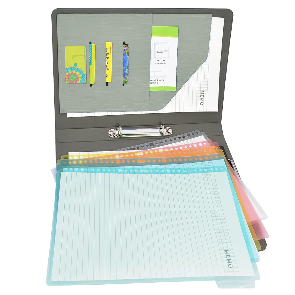 Binder Padfolio Organizer with Color File Folders, Business and Interview Portfolio with 2-Ring Binder, Clipboard