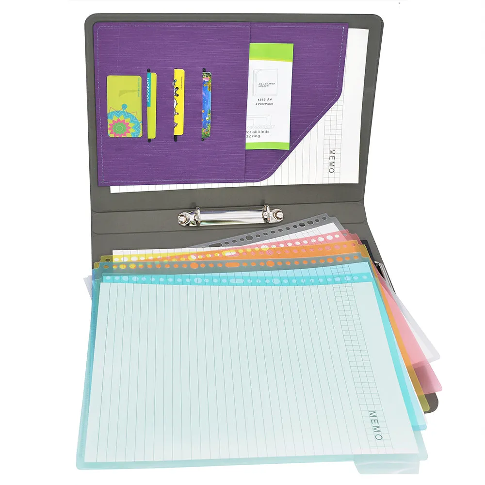 Binder Padfolio Organizer with Color File Folders, Business and Interview Portfolio with 2-Ring Binder, Clipboard