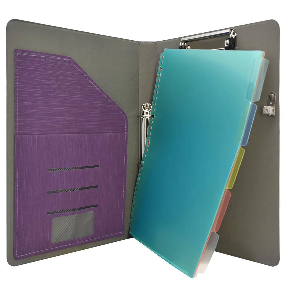 Binder Padfolio Organizer with Color File Folders, Business and Interview Portfolio with 2-Ring Binder, Clipboard