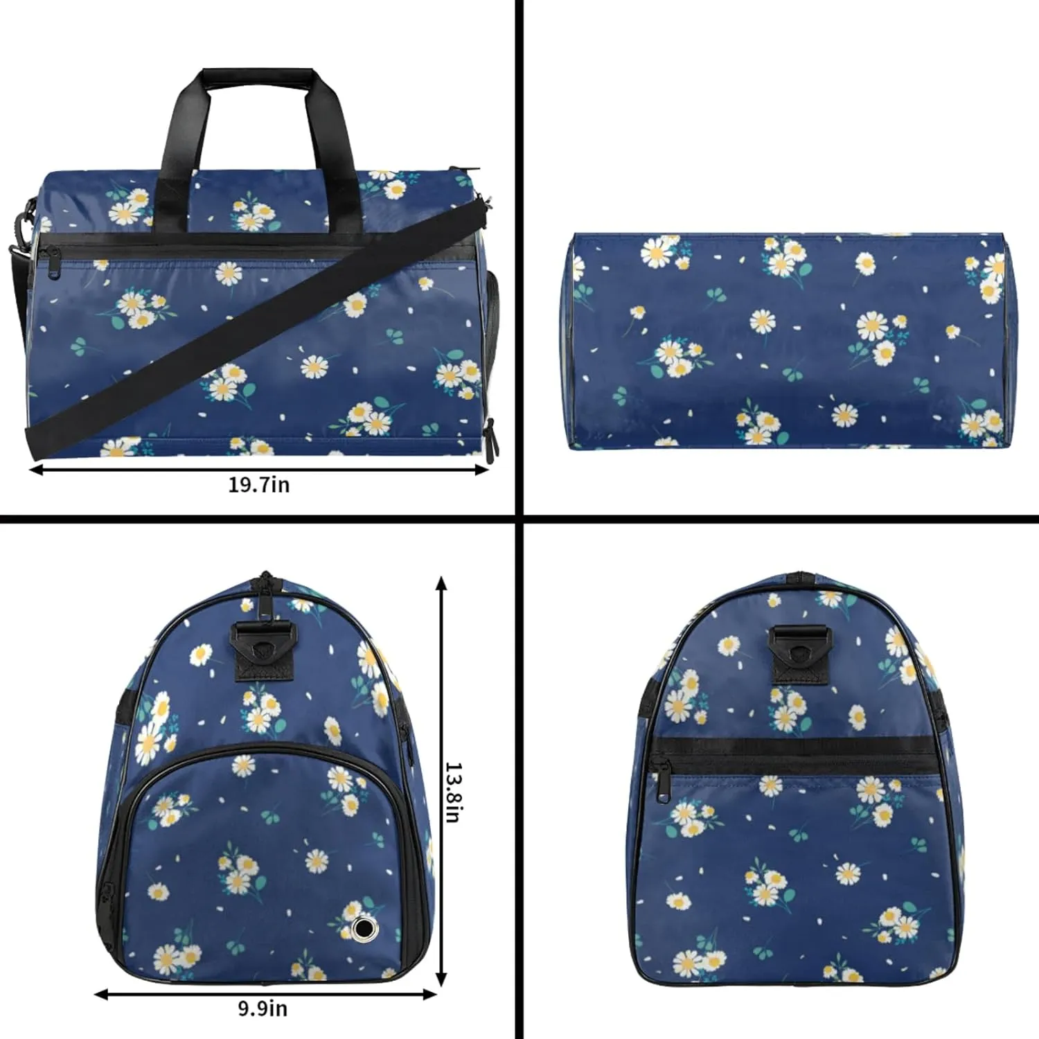 Blue Cartoon Gym Duffle Bag for Women,Waterproof Sports Cute Sunflower Duffle Bags Travel Weekender Bags for Men Women Overnight Bag with Shoes Compartment