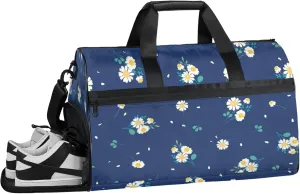 Blue Cartoon Gym Duffle Bag for Women,Waterproof Sports Cute Sunflower Duffle Bags Travel Weekender Bags for Men Women Overnight Bag with Shoes Compartment