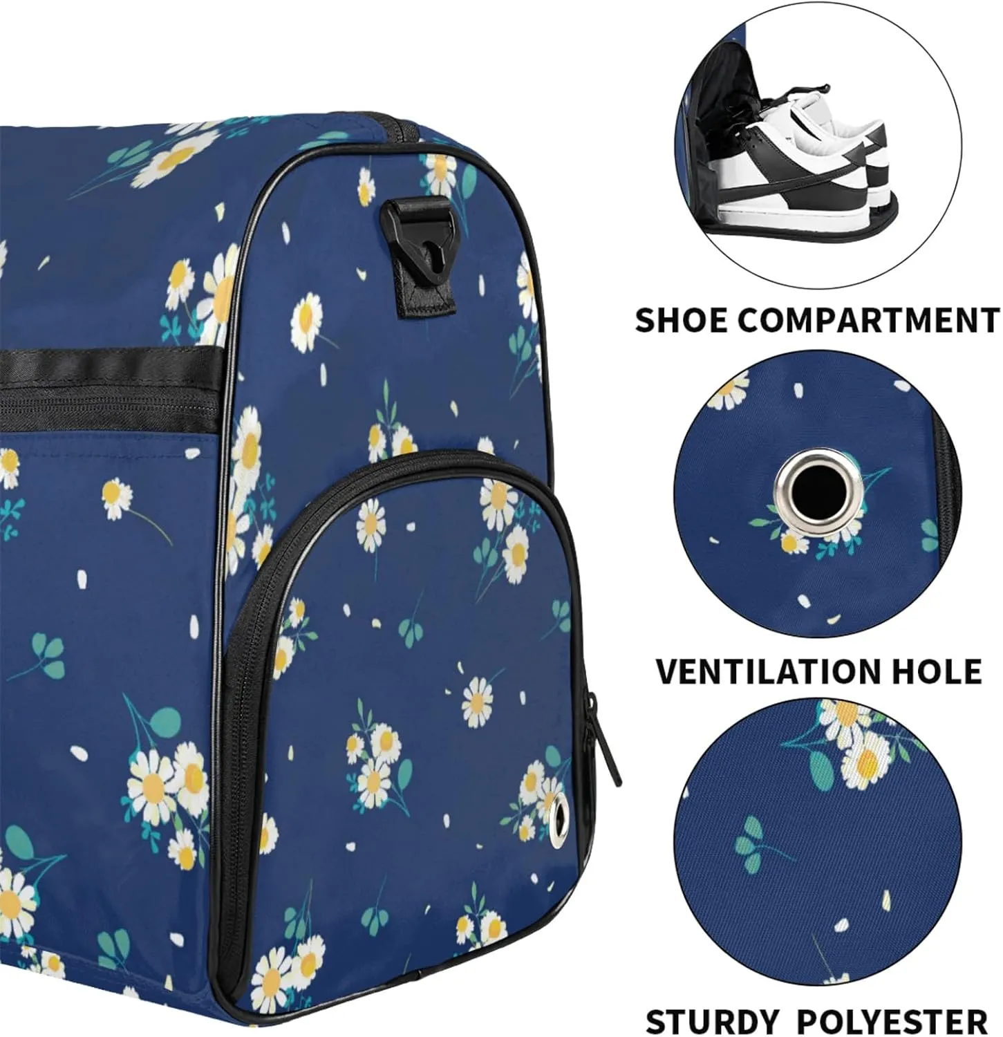 Blue Cartoon Gym Duffle Bag for Women,Waterproof Sports Cute Sunflower Duffle Bags Travel Weekender Bags for Men Women Overnight Bag with Shoes Compartment